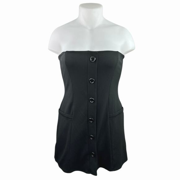 Asos Black Strapless Sleeveless Tube Bandeau Tux Mini Bodycon Dress Size 14 - Picture 1 of 6